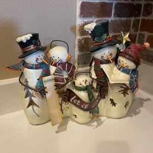 Tinseltown Snowman Candle Holders - Cream and Multicolor